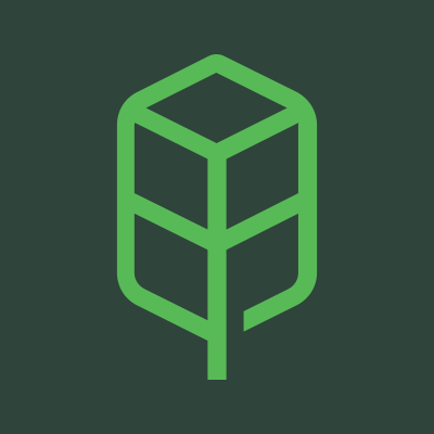 Green abstract tree logo on dark background